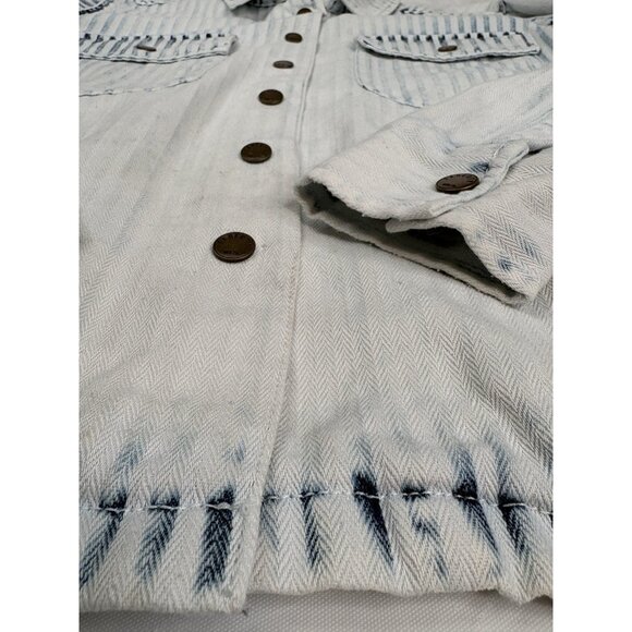 Faherty Topsail Savannah Jacket Women’s Large Indigo Dyed Blue White Full Snap - Picture 9 of 16